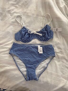 LOFT Blue and White Gingham High-Rise Bikini Set